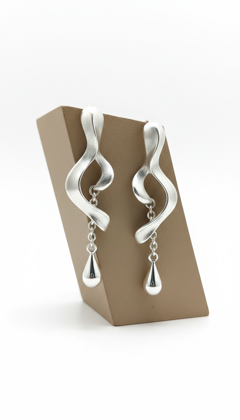 Sculptural Drop Silver Earrings