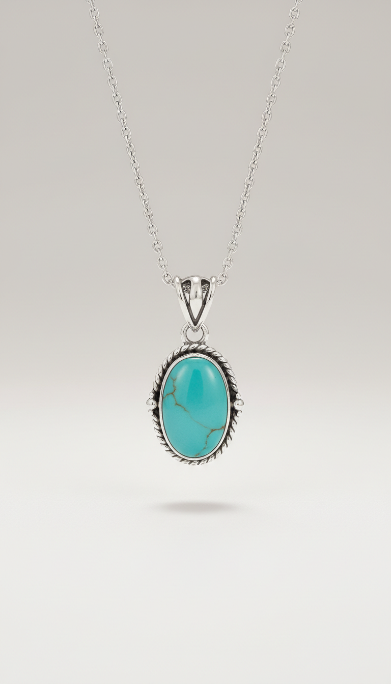 Turquoise Stone Sterling Silver Pendant Necklace